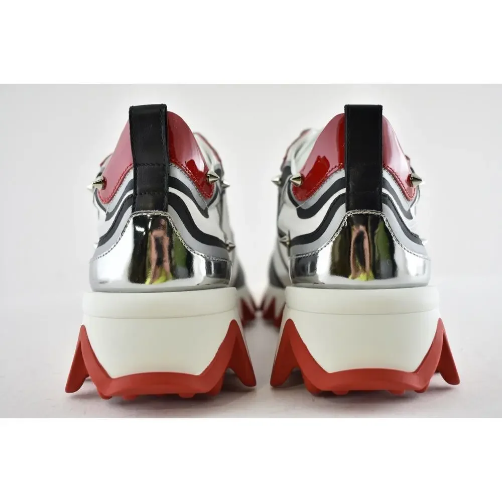 Christian Louboutin Sharkina Flat Silver Black Red Platform Low Top Sneaker 36.5